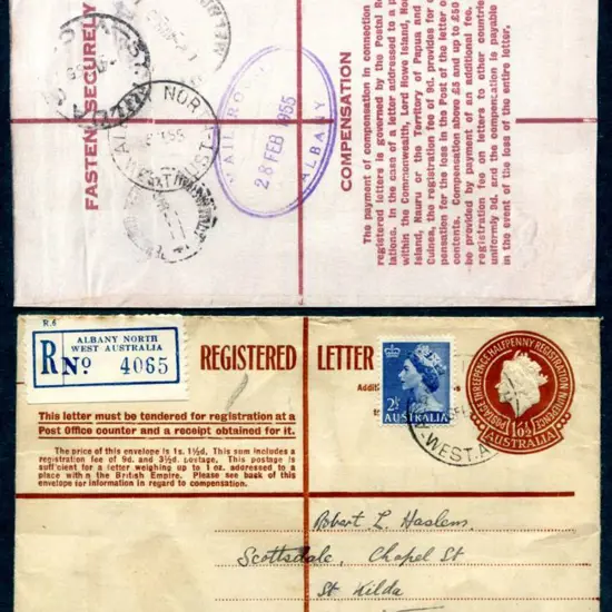 1955 (28th Feb) 1/0½d QEII embossed Registered ...