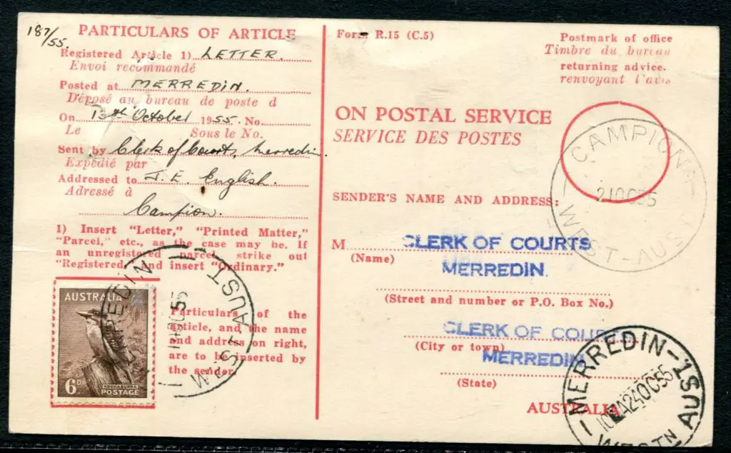 1955 (14th Oct) AR card from Merredin to Campion ... Image 1++