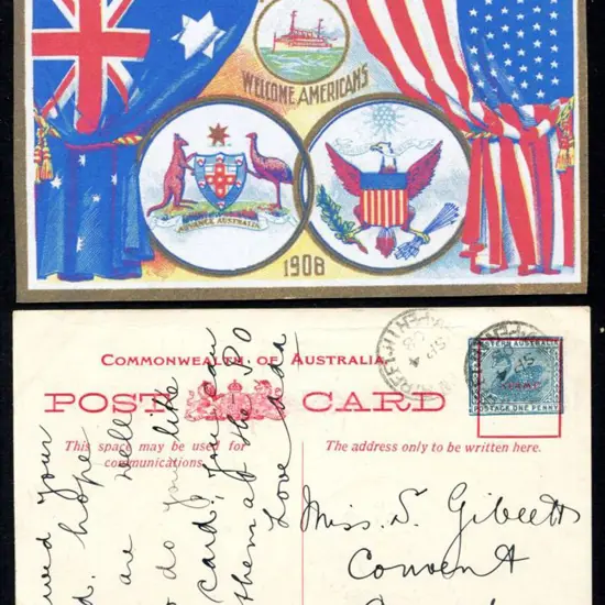 1908 1d blue American Fleet Postcard (PC 16). Fine ...