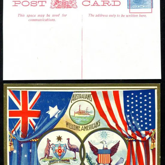 1908 1d blue American Fleet Postcard (PC 16). ...