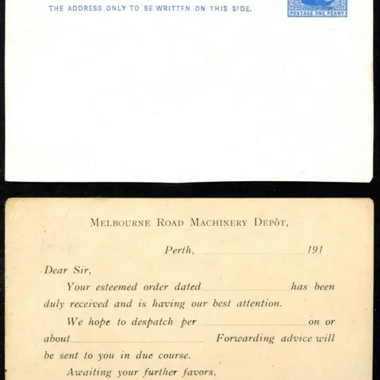 1910 1d steel blue (PC 18.1) printed to private ...