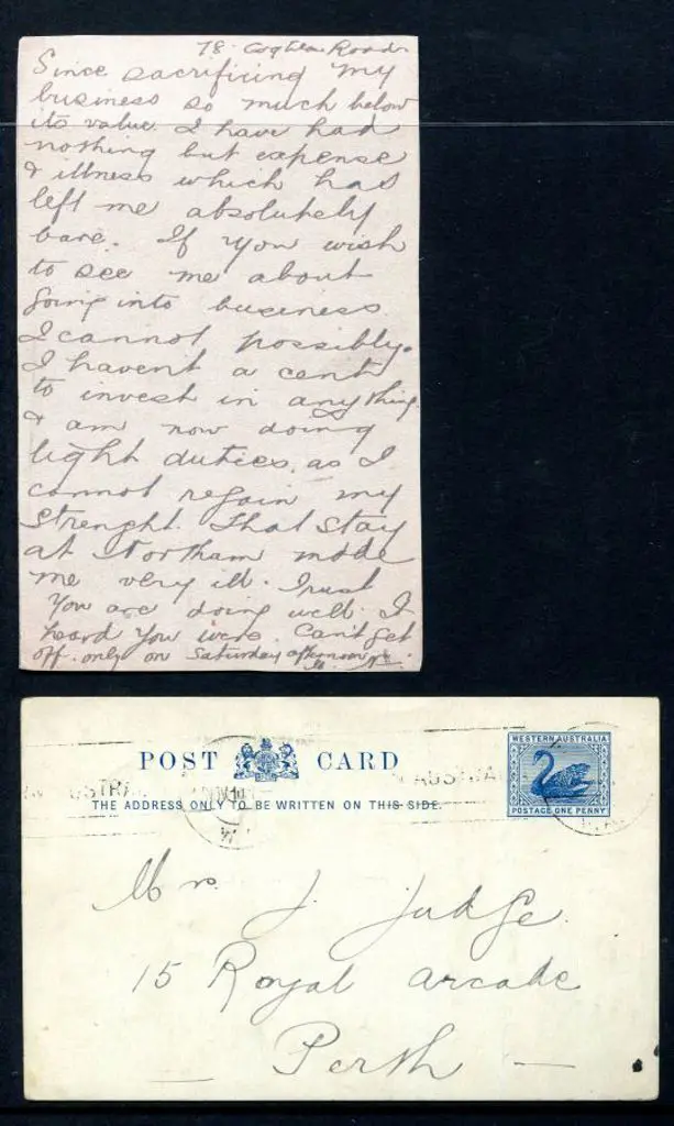 1910 1d steel blue (PC 18.1) to local Perth ... Image 1++