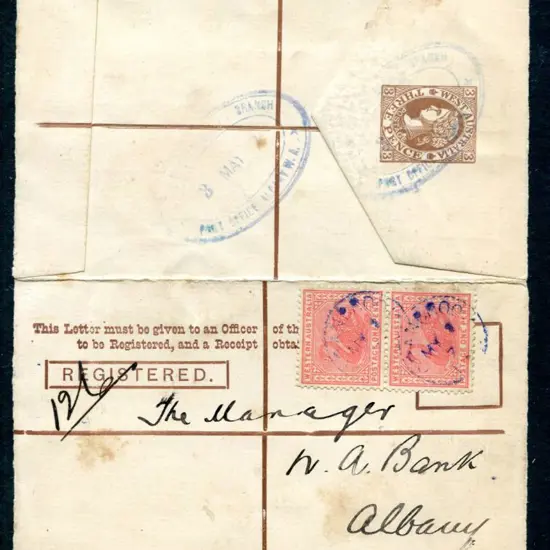 1903 3d stamp & text in brown with additional 1d ...