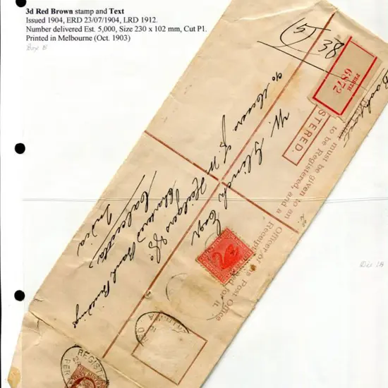 1903 3d stamp & text in red-brown, large size ...