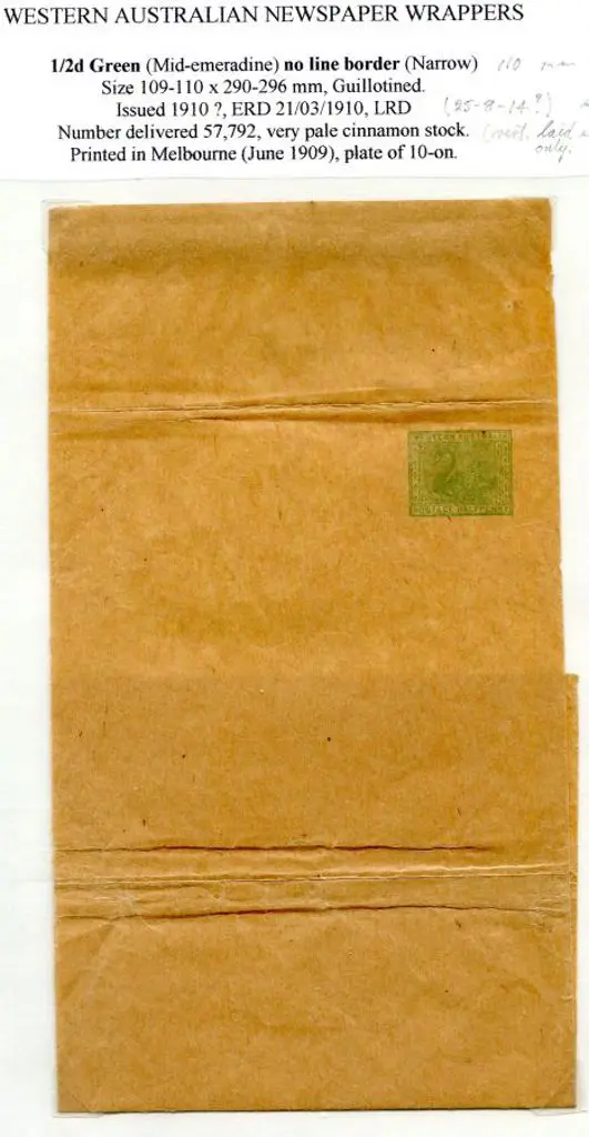 1909 ½d green (109-110mm x 290-296mm) with sides ... Image 1++