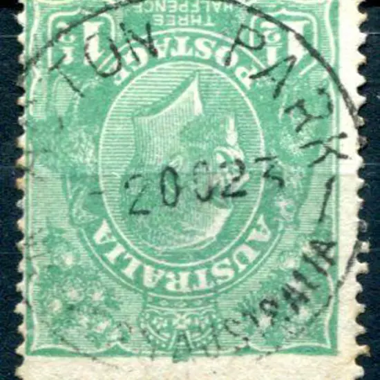 Acton Park A27 on 1½d green KGV for 2 OC 1923. ...