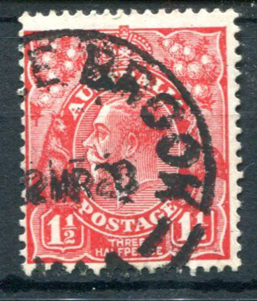 Barlee Brook c30 59% strike on 1½d red KGV for 2 ... Image 1++