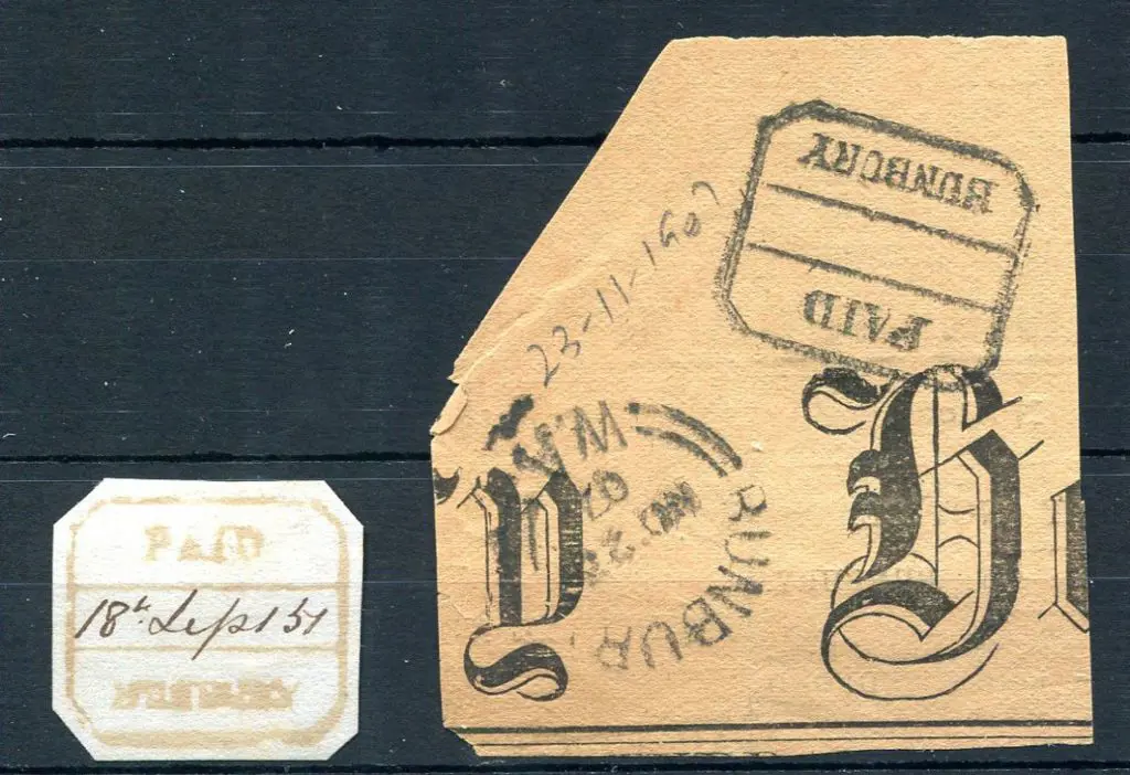Bunbury Paid PA pd 2 x 2. One on piece dated "18th ... Image 1++