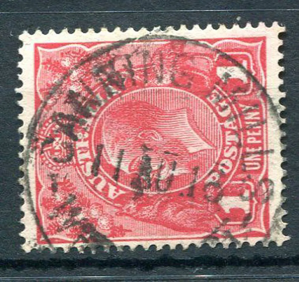 Canning Mills B28 on 1d red KGV for 11 AU 16. Not ... Image 1++