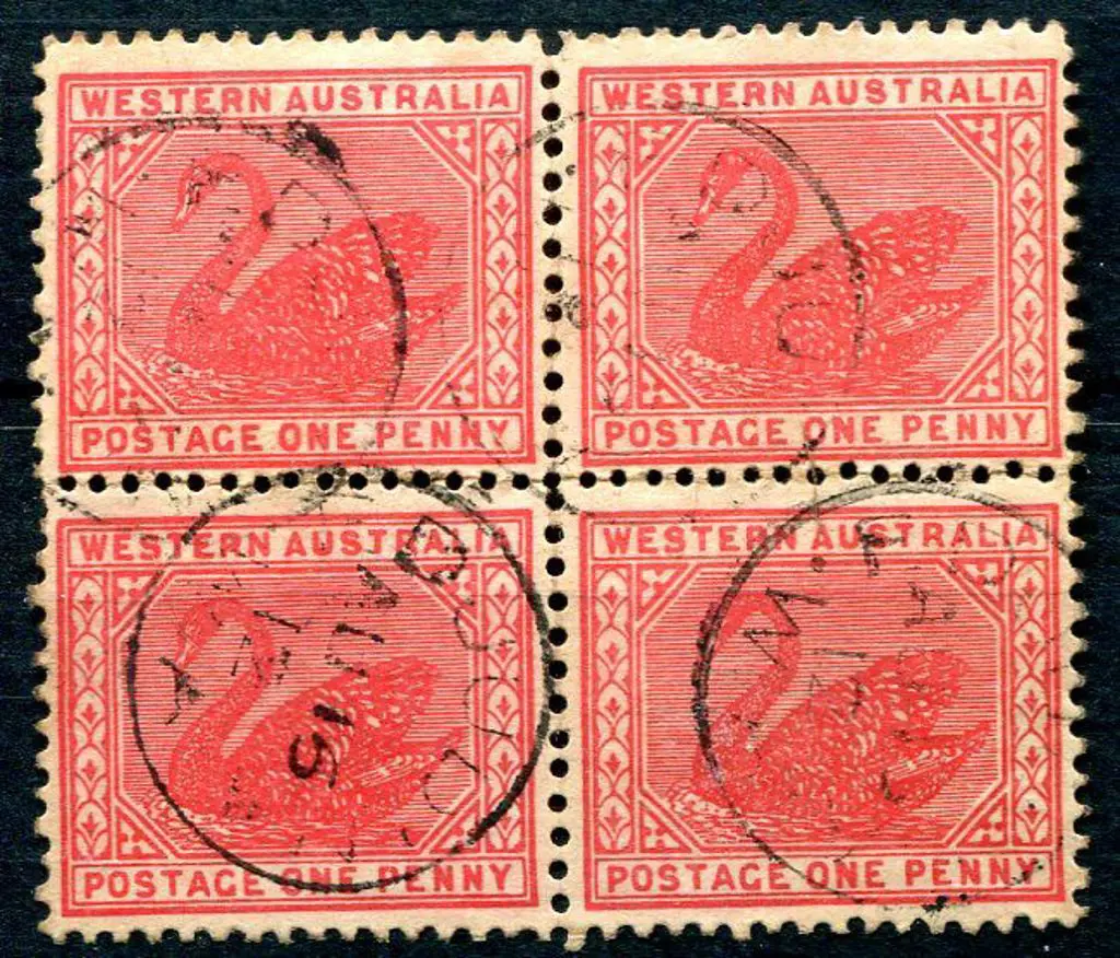 Edjudina 3b. Block of 4 x 1d red swans with 4 ... Image 1++