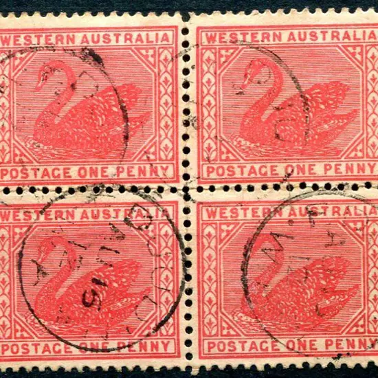 Edjudina 3b. Block of 4 x 1d red swans with 4 ...