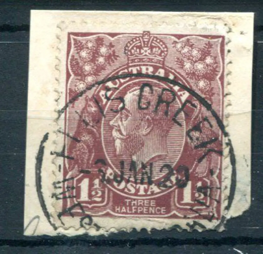 Ellis Creek D28 on 1½d brown KGV. An early date ... Image 1++