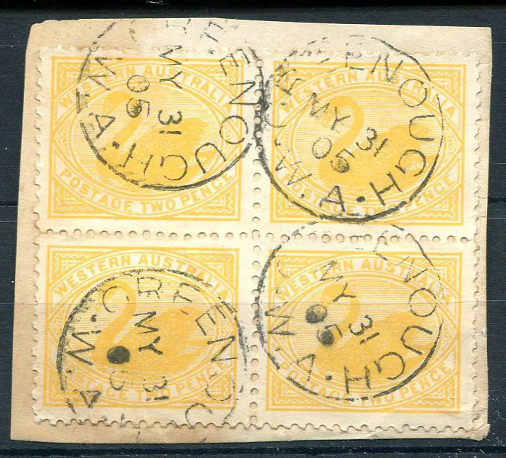 Greenough 3b-b Block of 2d yellow swans on piece ... Image 1++