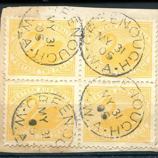 Greenough 3b-b Block of 2d yellow swans on piece ...