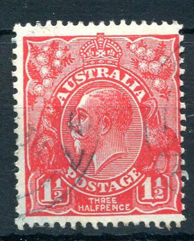 Group 97 C28 Two poor part strikes on 1½d red KGV ... Image 1++
