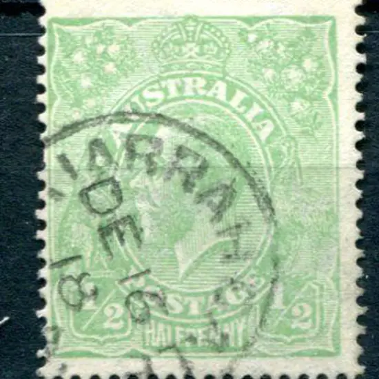 Jarrahdale 3b-a on ½d green KGV (LMW inverted) ...