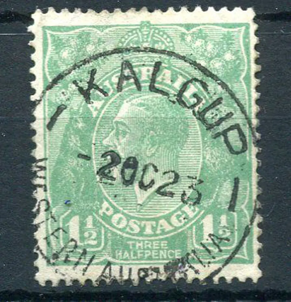 Kalgup D26 Bullseye strike on 1½d green KGV for 2 ... Image 1++