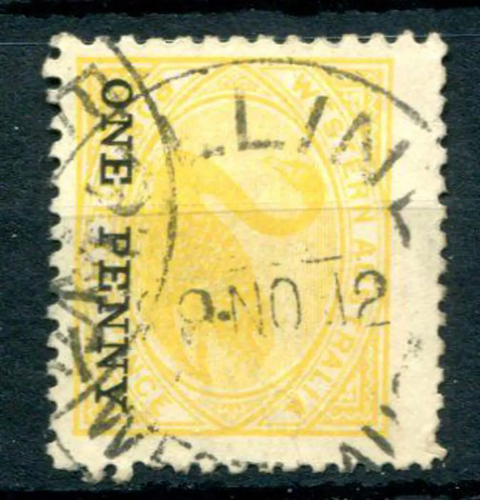 Mulline B29 on "ONE PENNY" surcharge on 2d yellow ... Image 1++