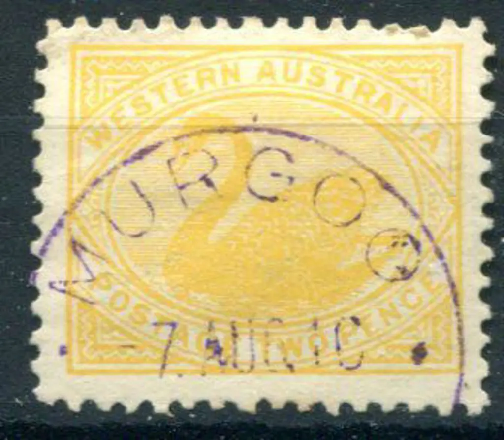 Murgoo D25 in violet ink on 2d yellow swan dated 7 ... Image 1++