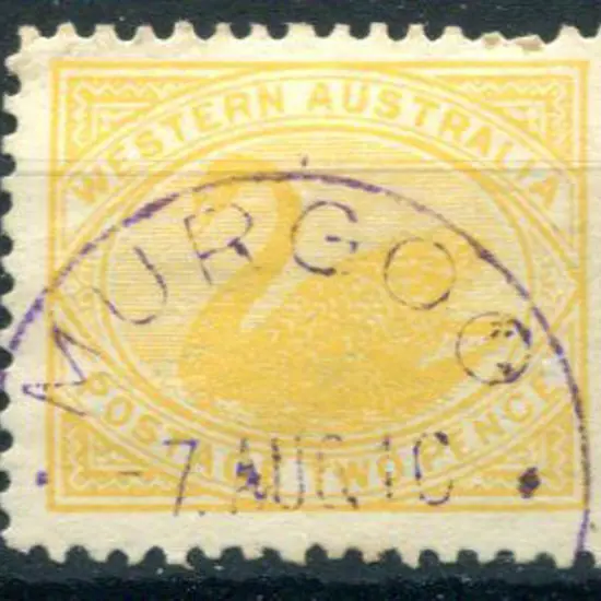 Murgoo D25 in violet ink on 2d yellow swan dated 7 ...