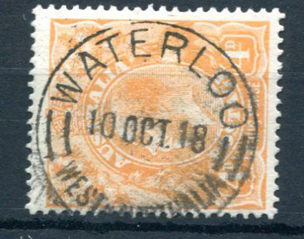 Waterloo D25 on 4d orange KGV for 1 OCT 18. Superb ... Image 1++
