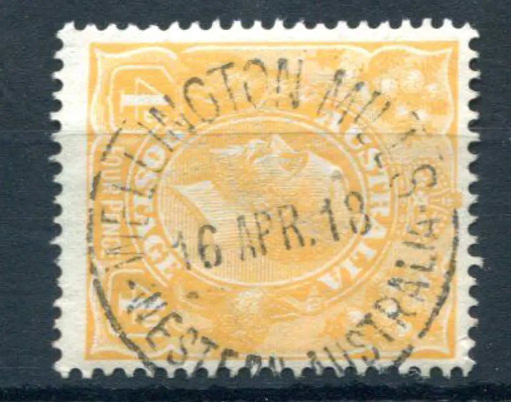 Wellington Mills A25 on 4d yellow-orange KGV dated ... Image 1++