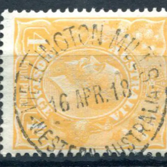 Wellington Mills A25 on 4d yellow-orange KGV dated ...