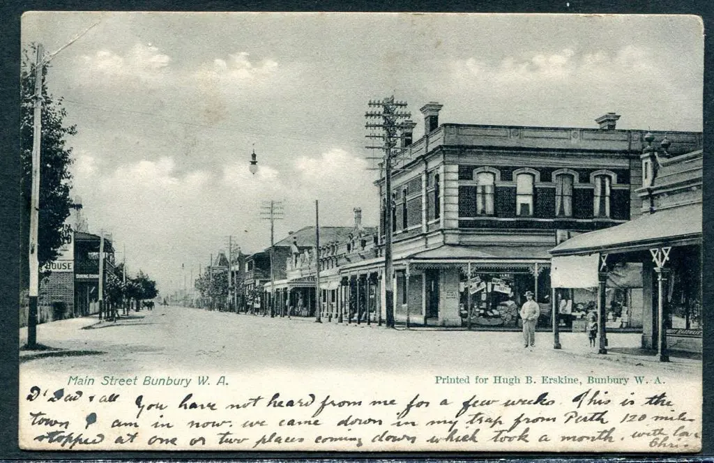 "Main Street Bunbury W.A." b&w with text in blue. ... Image 1++