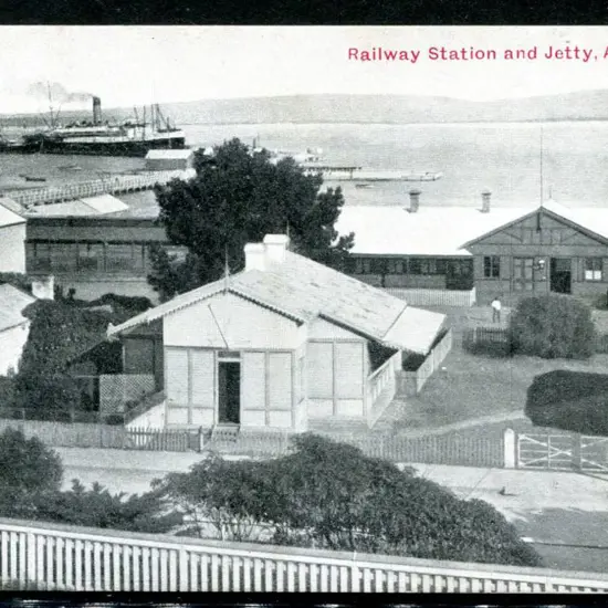 "Railway Station & Jetty, Albany" with title in ...