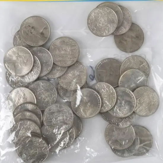 1966 50c round coins x 40 in tobacco tin. (40)