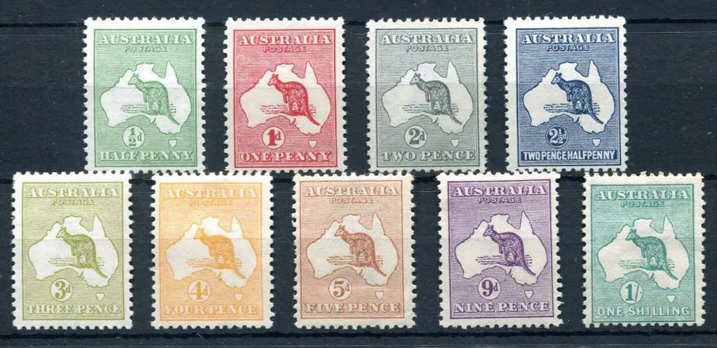 Kangaroos 1913 ½d to 1/- 1st wmk selection with ½d ... Image 1++