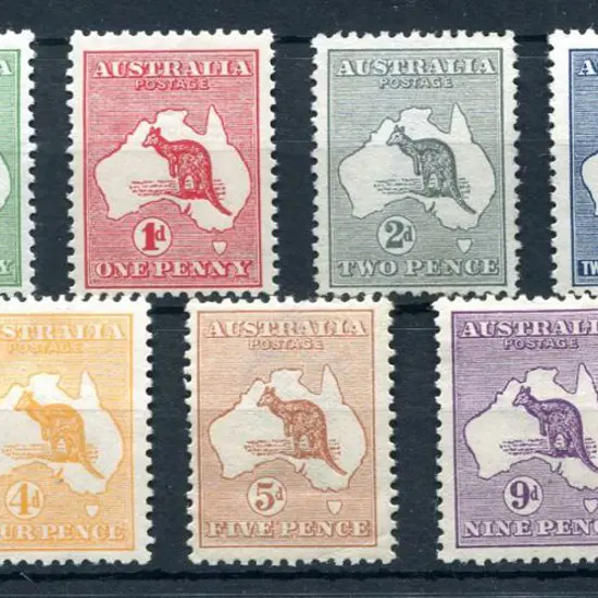 Kangaroos 1913 ½d to 1/- 1st wmk selection with ½d ...