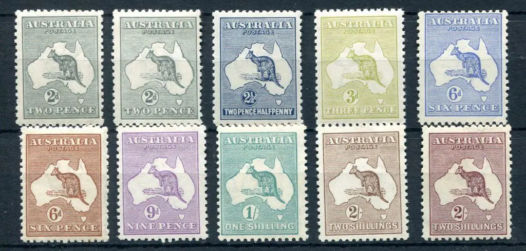 Kangaroos 1915/28 3rd wmk selection to 2/- with 2d ... Image 1++