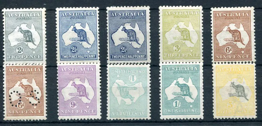 Kangaroos 1915/28 3rd wmk group with varieties ... Image 1++