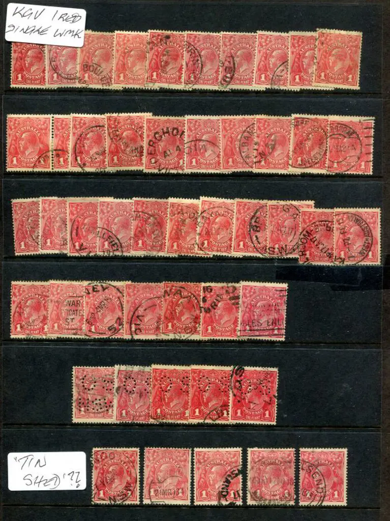 KGV 1d red shades range incl "OS" perfins (4) & ... Image 1++