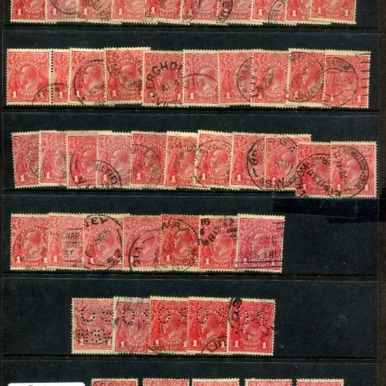 KGV 1d red shades range incl "OS" perfins (4) & ...