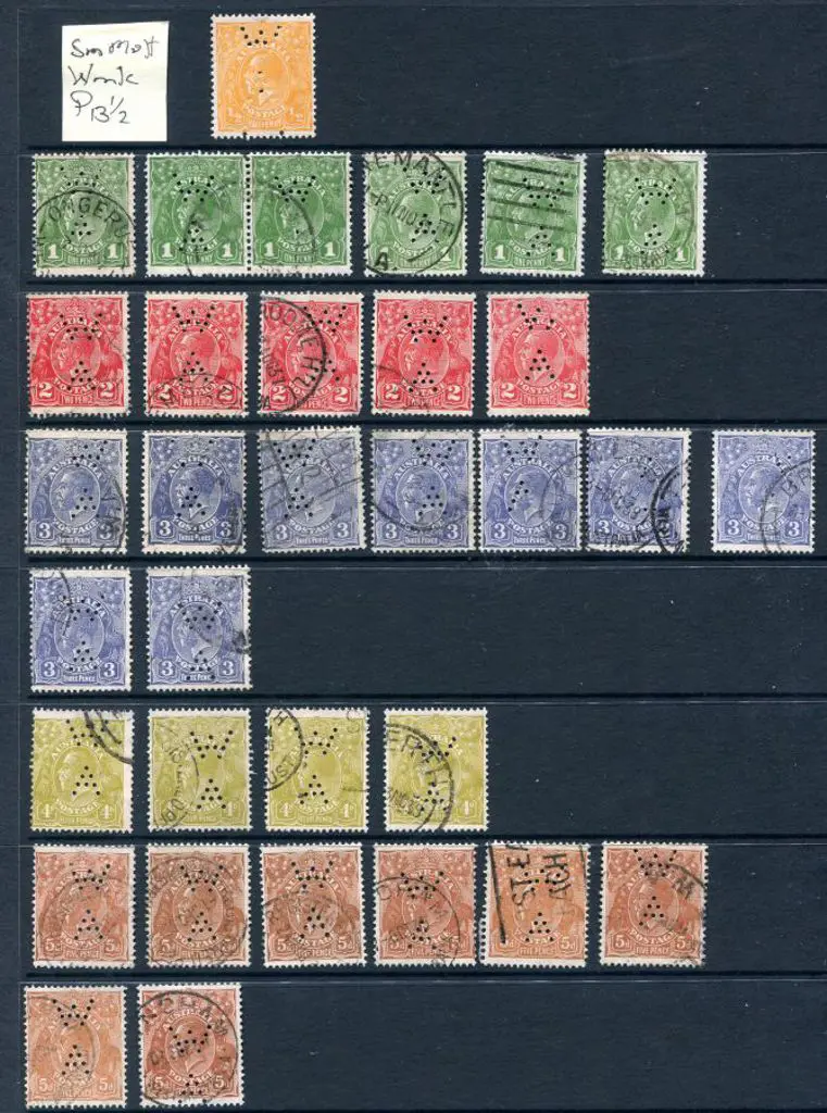 Perfins "WA" perfined vertically on KGV selection. ... Image 1++
