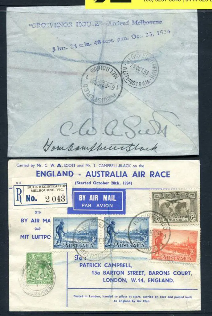 1934 (20th Oct) MacRobertson Air Race - Scott & ... Image 1++