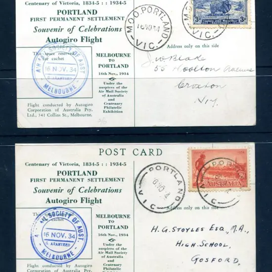 1934 (16th Nov) Portland to Melbourne return ...