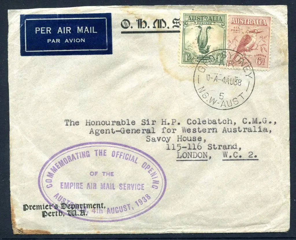 1938 (4th Aug) Australia to England OHMS ... Image 1++