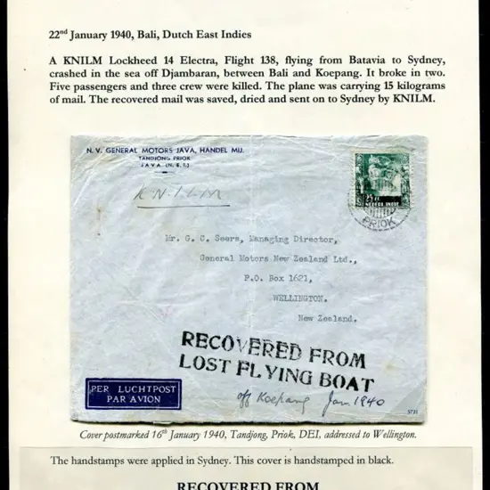 1940 (22nd Jan) Bali to Australia by KNILM. ...