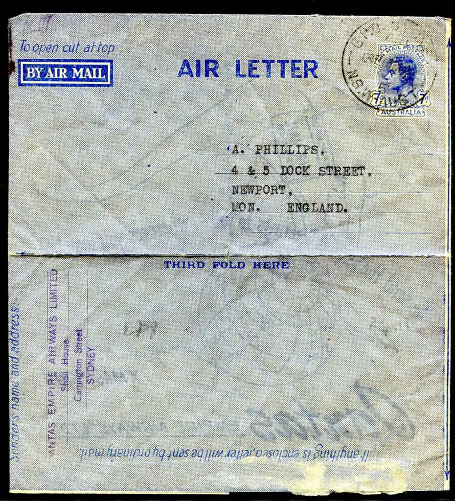 1944 (13th Dec) Australia to England Qantas ... Image 1++
