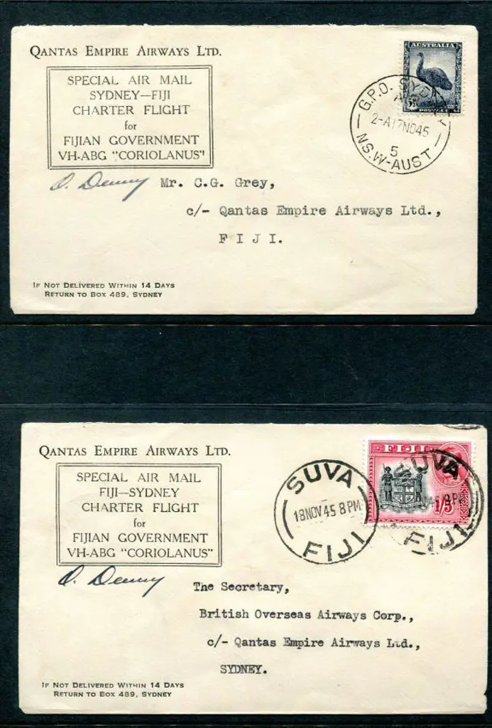 1945 (17th Nov) Australia to Fiji & return Qantas ... Image 1++