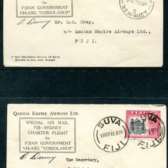 1945 (17th Nov) Australia to Fiji & return Qantas ...
