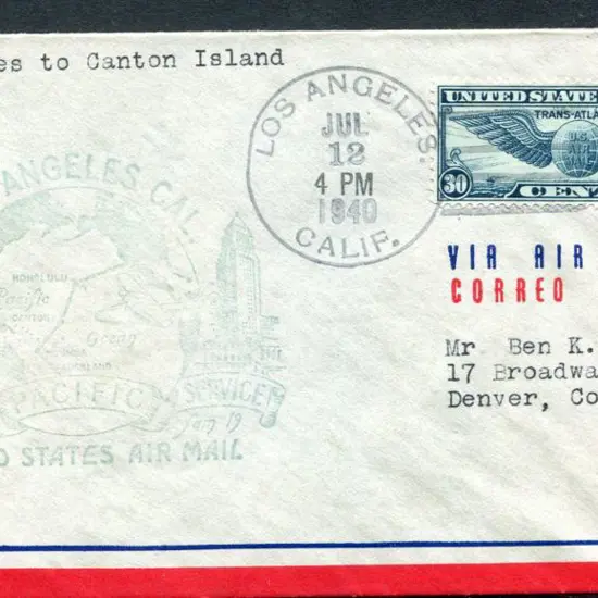 USA 1940 (12th July) as above but cachet in green. ...