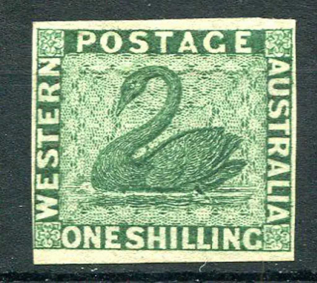 1/- deep green colour trial on ungummed, swan wmkd ... Image 1++