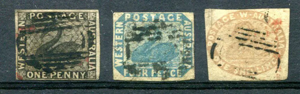 1854/55 1d black, 4d deep dull blue & 1/- pale ... Image 1++