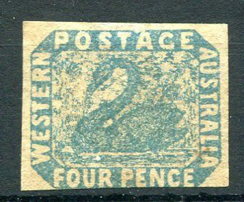 1854 4d blue swan with the "T" of "Postage" shaved ... Image 1++