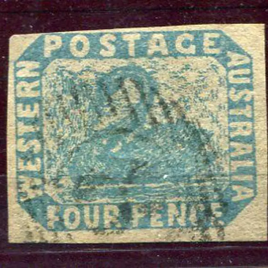 1854 4d blue with intermediate stone variety. "S" ...