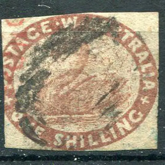1854 1/- deep red-brown cut into at left with just ...